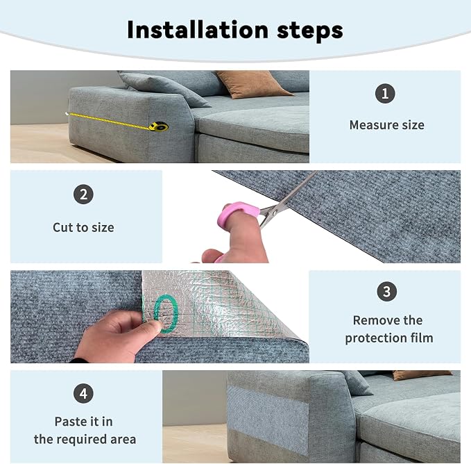 2 Pcs Light Grey Cat Scratch Mat, 78.7"x15.8" Self-Adhesive Cat Carpet, Trimmable DIY Cat Scratch Pad for Furniture, Couch Protector from Cats, Sofa Protector for Cats, Wall, Cat Tree Replacement Post