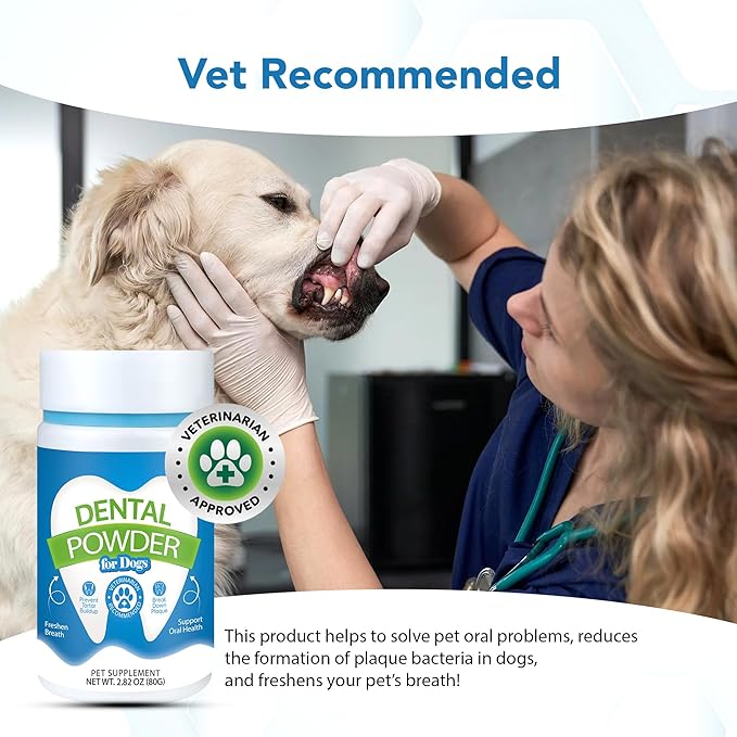 Dental Powder for Dogs - Plaque Control & Tartar Remover, Breath Freshener | Perio Support Powder for Dogs with Probiotics, Vitamins & Natural Extracts - 2.82 oz (80g)