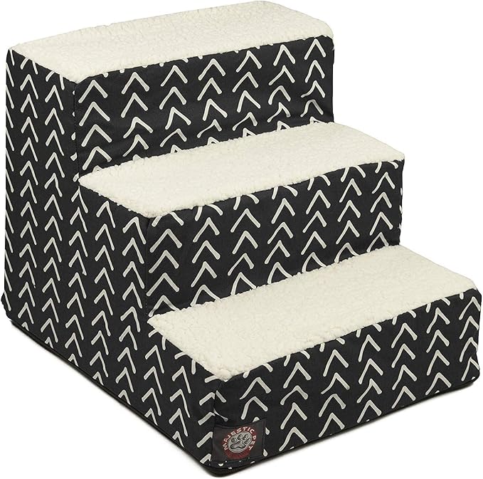 Majestic Pet 3 Step Portable Dog Stairs for Small Dogs to get on Bed Supports 250 lbs or Less – Dog Steps for High Bed with Machine Washable Cover –Pet Stairs for Cats Boho Arrow Black