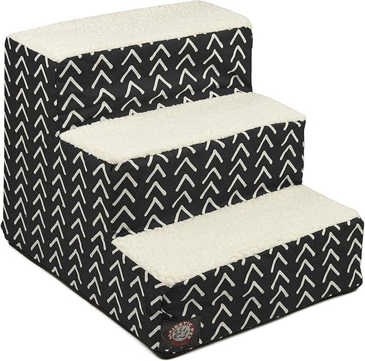 Majestic Pet 3 Step Portable Dog Stairs for Small Dogs to get on Bed Supports 250 lbs or Less – Dog Steps for High Bed with Machine Washable Cover –Pet Stairs for Cats Boho Arrow Black