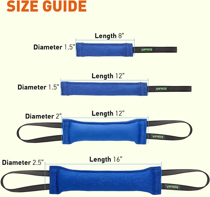 Viper Synthetic K9 Tug Toy with Dual Rubberized Handles for Dog Training & Interactive Play - Durable Tug of War Toy for Small, Medium & Large Dogs, Drive Building Reward Toy - 16" x 2.5" Blue