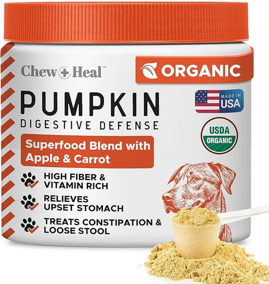 Organic Pumpkin Powder for Dogs - 16 oz of Powder for Dog Digestion with 5cc Scoop - Made with Pumpkin, Apple, and Carrots - Made in The USA