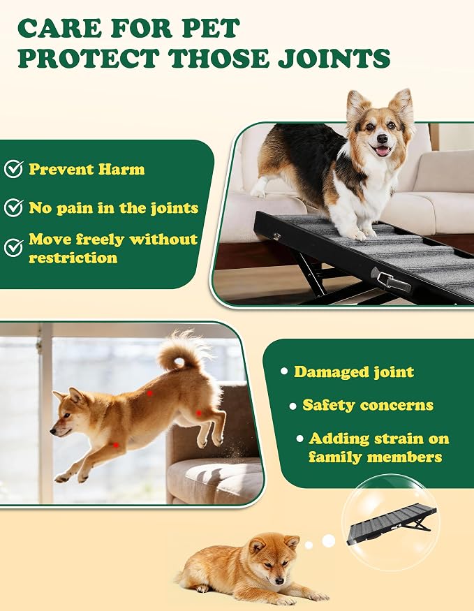 Dog Ramp Dog Stairs for Large Dogs Foldable Dog Ramp with 5 Adjustable Heights from 13.98'' to 27.56" Wood Pet Ramp with Non Slip Carpet Portable Puppy Ramp for Couch, Sofa, Bed, Car (Black)