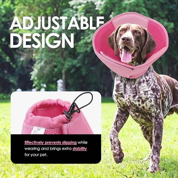 AOFITEE Dog Cone - Foldable Cone for Dogs After Surgery, Adjustable Comfy Cones to Stop Licking, Soft Dog Cone Collar for Large Dogs, Elizabethan Pet E-Collar for Wound Healing, Pink Large