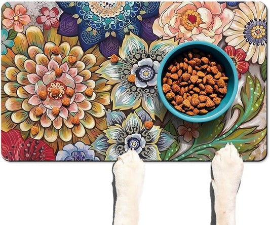 Absorbent Pet Dog Bowl Mat for Food and Water, Pet Cat Food Feeding Mat with Non Slip Rubber Backing, Dog Food Mats for Floors Waterproof, 16"x24"