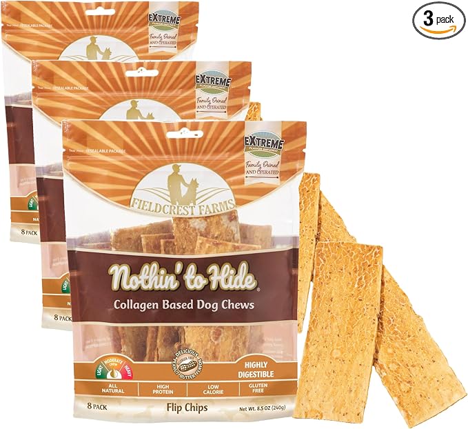 Fieldcrest Farms Nothin to Hide Flip Chips Chews for Dogs - All Natural Rawhide Alternative Treats for Dogs, Chicken, Beef or Peanut Butter Flavor Snack for All Breed Dogs (Peanut Butter, 8.5 Oz)