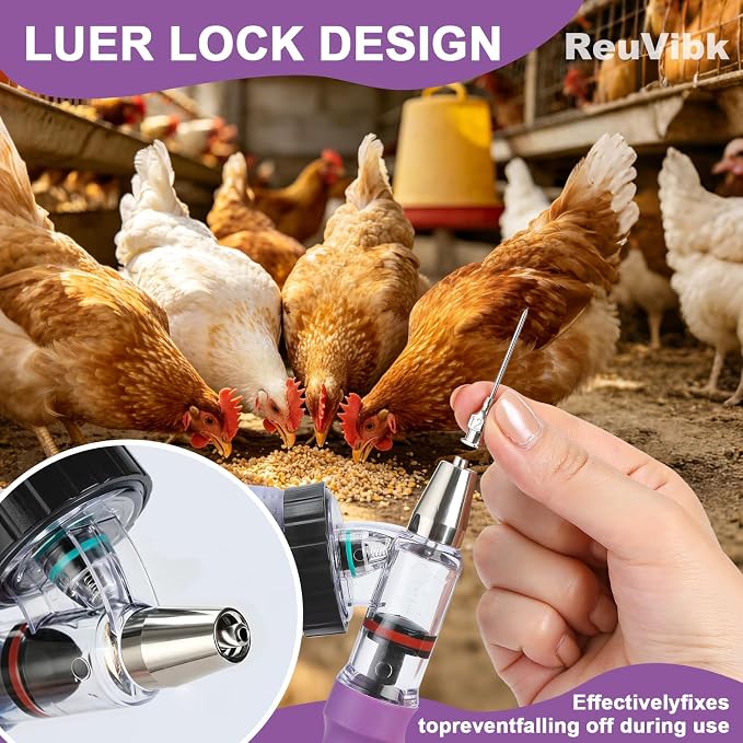 5ML Livestock Syringes, Automatic Self Refill Syringe Continuous Repeating Adjustable Bottle Attachment Livestock Animal Injection Gun with 10 Needles, for Chicken, Duck, Pig, Sheep, Cow Poultry