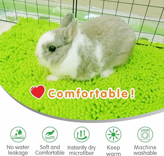Guinea Pig Cage Liner Bedding 2 PCS, Washable Guinea Pig Bed Mat, Extra Absorbent Rabbit Pee Pad Reusable, Non-Slip Fleece Blanket for Bunny and Small Animal Cage Accessories (Green, 24"x16")