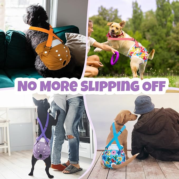 Pet Soft Dog Diapers Female with Suspenders, 3 Pack Reusable Female Dog Diapers for Heat, Dog Period Panties for Doggie in Cycle(Medium, Pinkycolor)