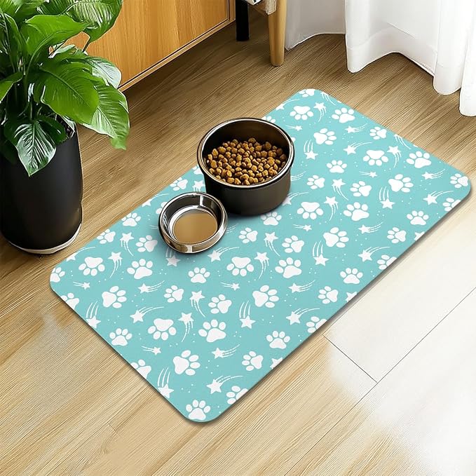 Dog Food Mat 12x20 Inch Pet Feeding Absorbent Mats for Floor Dog Cat Water Bowl Placemat Non-Slip Washable Pet Food and Water Mat