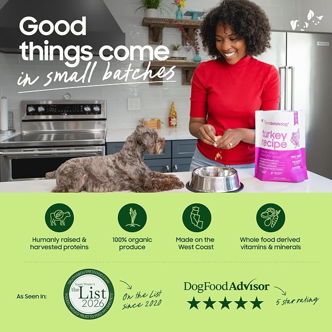 smallbatch Pets Freeze-Dried Raw Dog Food – Turkey Recipe – 7oz Small Bites – High Protein, Grain Free – Complete Meal or Topper – Made in USA with Organic Superfoods (7 Oz, Turkey)