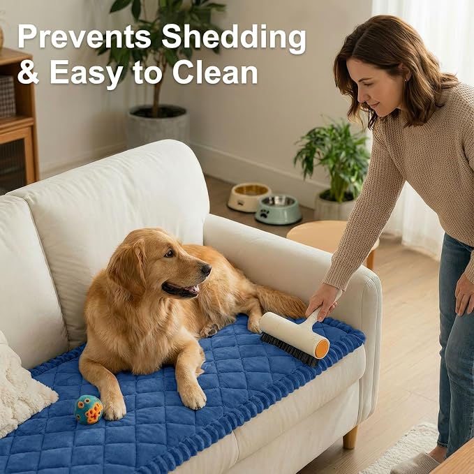 Smiry Couch Cover for Dogs, Non Slip Washable Pet Sofa Protector for Large Dogs, Cats, Fuzzy Plush Sofa Covers for 3 Cushion Couch, Against Fur, Dirt & Scratch Resistant, Navy, 27.6"×82.7"
