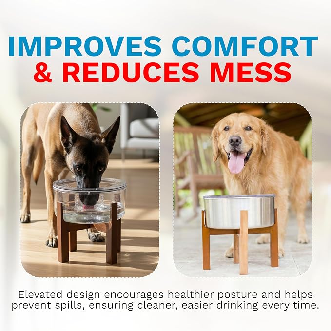 Slopper Stopper Elevated Single Wooden Dog Bowl Stand – Easy Assembly with 1 Bolt and Adjustable Feet, Made from New Zealand Pine Finish, Fits Slopper Stopper 1-Gal Bowls, The Original Slobber Stopper