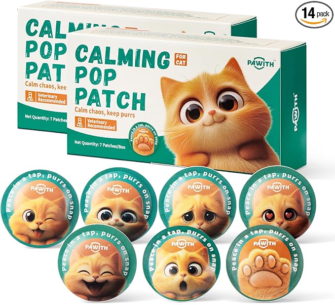 Calming Pop Patch for Cat Travel – Pheromone Diffuser for Cats Reduces Anxiety & Stress-Related Behaviors in Cats & Kittens, Long-Lasting, No Electricity Needed, More Convenient Than Sprays