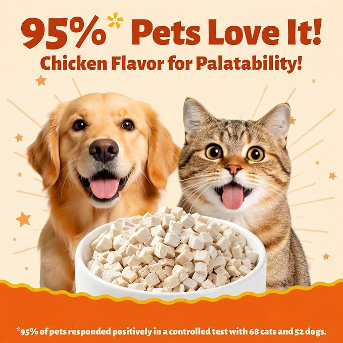 14.1 oz Freeze Dried Chicken Cubes for Dogs & Cats, Single‑Ingredient High‑Protein Grain-Free Treats, Large‑Sized Pet Snack Food Topper and Training Rewards for Multi‑Pet Households