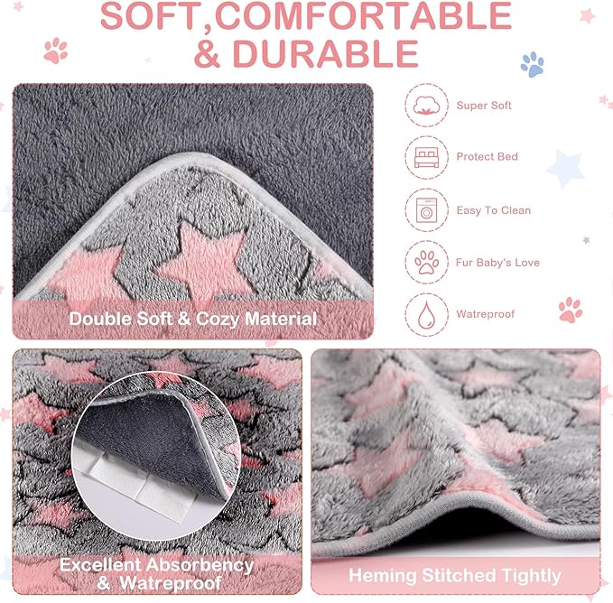 Tudomro 8 Pcs Absorbent Guinea Pig Blankets Washable Small Animal Fleece Bedding Cage Liners Reusable Pet Sleep Mat Pad Cover for Ferret Chinchilla Furniture Protection(Big Star,12 x 12 Inch)