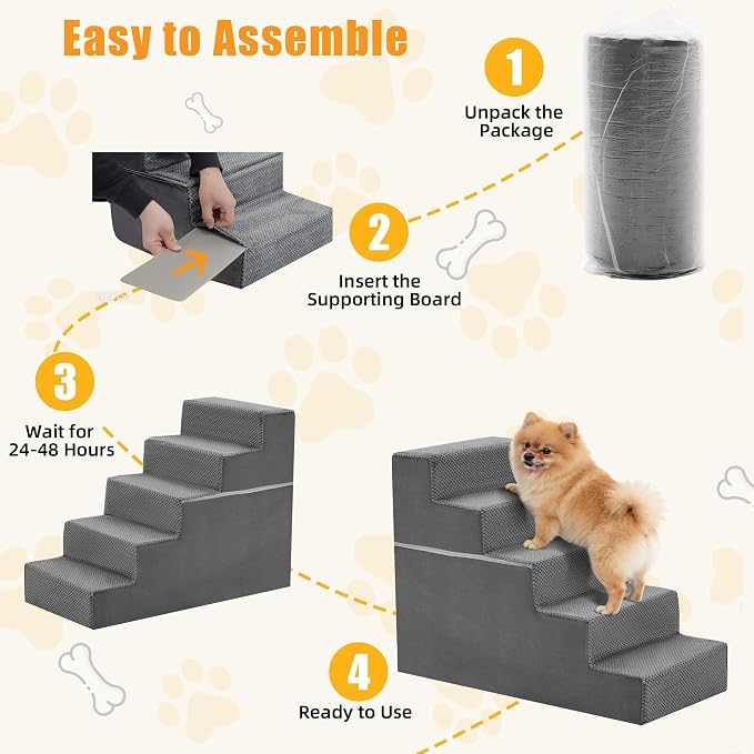 5-Step Dog Stairs for Large Dogs and Cats, 23in H Dog Steps for Couch, Sofa, Chair, Durable Non-Slip Sturdy Pet Steps, Pet Ramp for High Bed Indoor