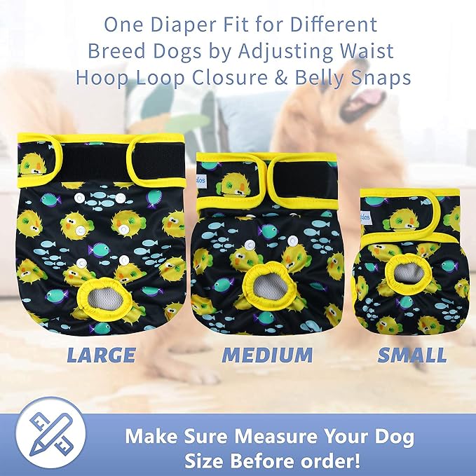 Leekalos Reusable Washable Dog Diapers Female (3 Pack) - Highly Absorbent Doggie Diapers - Size Adjustable Puppy Diapers for Dog Period Panties (X-Large, Globefish)