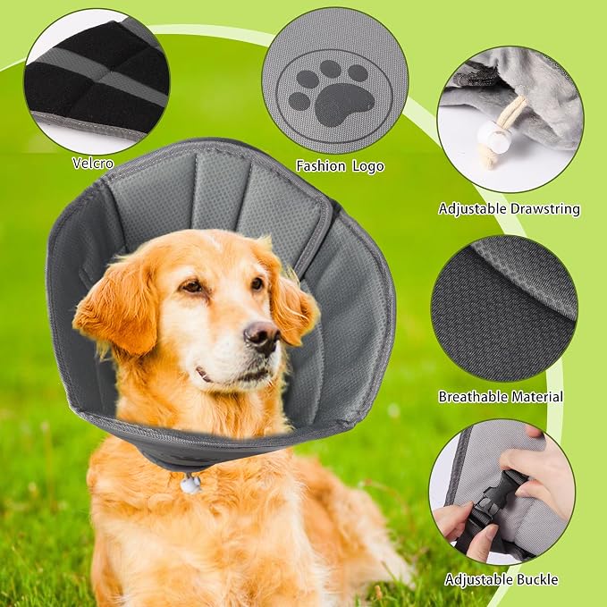 Soft Dog Cone After Surgery,Cone for Dogs to Stop Licking(Grey, M) | Breathable material,Comfy,Elizabethan cone collar alternative,Adjustable,Soft
