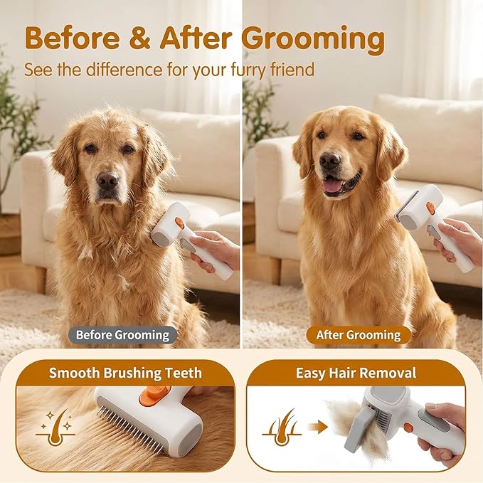 2-in-1 Pet Self-Detangling & Grooming Comb - Cats & Dog Dematting Brush & Undercoat Rake, Pet Hair Removal Comb for Long or Short Hair, Removes Mats, Tangles & Loose Fur