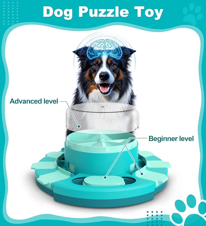 Aluckmao Dog Puzzle Toy Feeder, Press to Dispense Food, Slows Eating, Brain Stimulation Mental Enrichment, Interactive Treat Dispenser Game