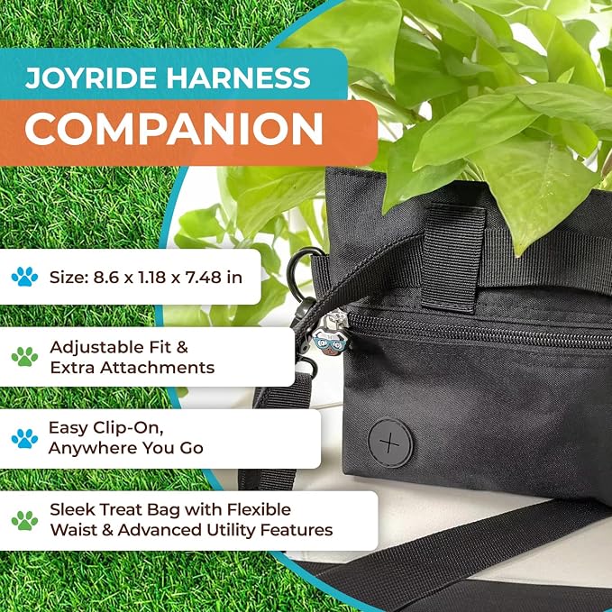 Joyride Harness Dog Training Treat Pouch - Adjustable Waist Belt, Clip-On Feature, & Built-in Poop Bag Dispenser Compact, Durable & Stylish Pet Reward Bag