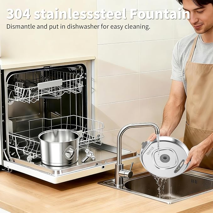 Stainless Steel Cat Water Fountain - Super Quiet Drinking Fountain for Cats 2.8L/95oz,with Flower Kitty Spout and Water Level Window Cat Fountain,Ideal for Multi-pet Homes