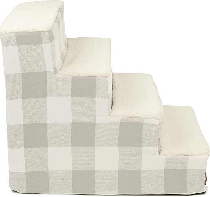 Majestic Pet Portable Pet Stairs | Soft Sherpa Steps Foam Feeling | Steps for Dogs & Cats | Dog & Cat Ramp | Indoor Only | Max Weight: up to 250 Lbs, 4 Step, Anderson Check Light Gray
