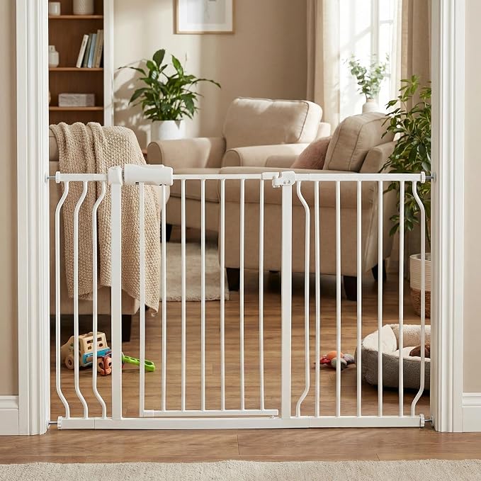 Extra Wide Baby Gate 48-53" Walk-Through Dog Gate for Stairs, Doorways & Hallways, 30" Tall, Auto-Close & Dual-Swing Safety Child Gate Indoor, Easy Install Pressure-Mounted Pet Gate, White