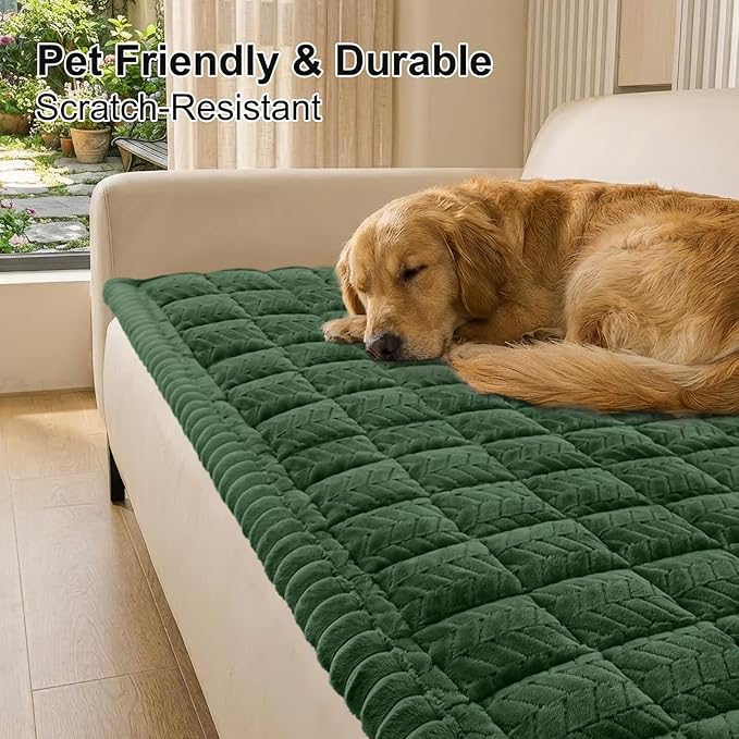 Smiry Couch Cover for Dogs, Non Slip Fuzzy Pet Sofa Covers Washable for 3 Cushion Couch, Soft Thick Furniture Protector for Cats Dogs, Against Fur, Dirt, Scratch Resistant (Dark Green, 27.6"x70.9")