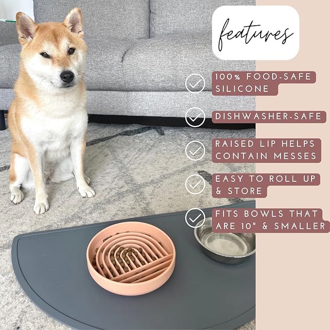 Should We Go? Waterproof Silicone Dog Food Mat – Large Size Non-Slip Pet Bowl Mat, Raised Edge Design, Easy-to-Clean Pet Food Placemat for Dog & Cat Bowls, 28" Across x 14" Deep - Honey