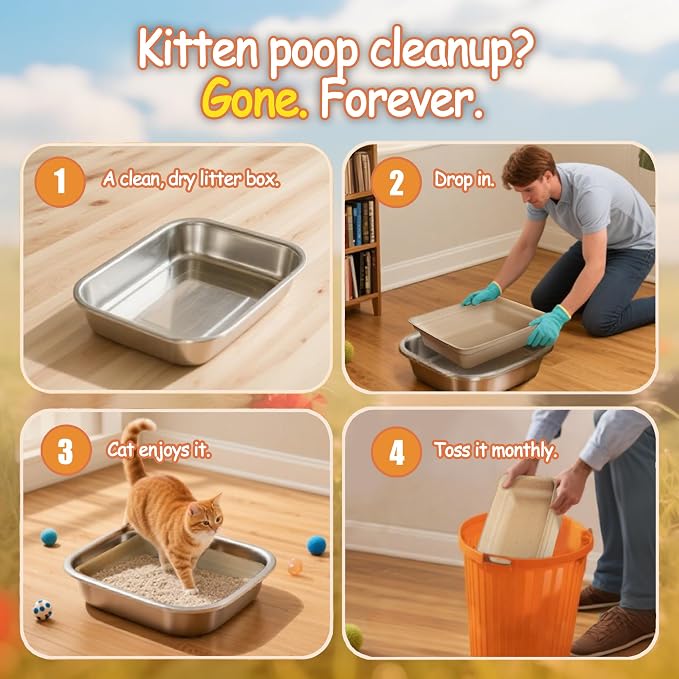 Disposable Litter Boxes for Cats Leak-Proof: 3-Pack Odor Control Sustainable Large Kitty Tray for Travel/Indoor Use