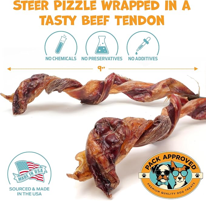 Pack Approved Long Lasting Dog Chews Bundle - Beef Cheek Rolls & Bull Beef Twists for Medium to Large Dogs