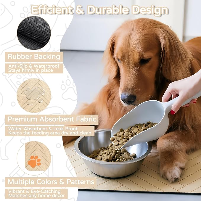 Pet Feeding Mat-Absorbent Dog Feeding Mat for Food and Water Bowl,No Stains Pet Placemat,Quick Drying Water Dispenser Mat for Dog and Cat,Easy to Clean Dog Accessories(S,Light Brown)