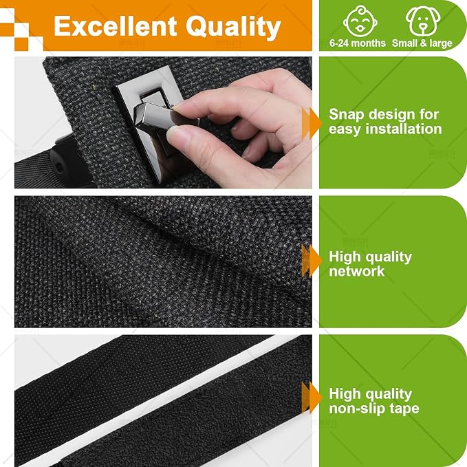 Baby Fabric Gate for Stairs Banisters - Dog and Pet Safety Barrier Gates for Stairway - No Drill Banister to Banister Baby Kids Gates for Stairs (Dark Gray, Wide 55" to 65" Height 34")