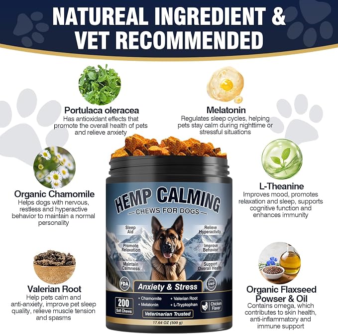 Dog Calming Chews 200ct, Calming Chews for Dogs - Anxiety and Stress Relief Treats Melatonin Bites Sleep Calm Dog - Separation, Fireworks, Thunder, Barking for Dogs - Chicken