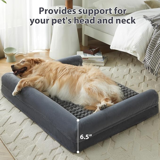 BFPETHOME Orthopedic Washable Dog Beds Large Sized Senior Dog for Comfy Sleeping with Removable Cover, Waterproof Big Soft Pet Couch Bed for Dogs Rerlax