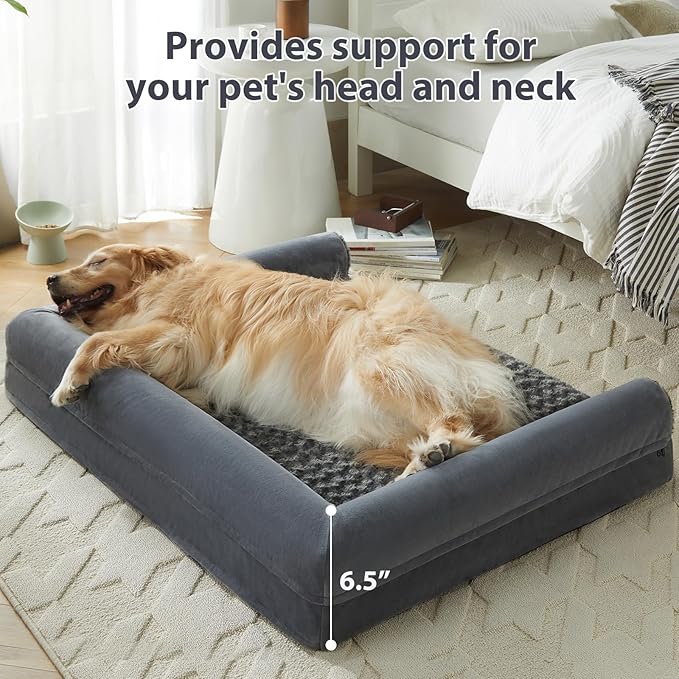 BFPETHOME Orthopedic Washable Dog Beds Large Sized Senior Dog for Comfy Sleeping with Removable Cover, Waterproof Big Soft Pet Couch Bed for Dogs Rerlax