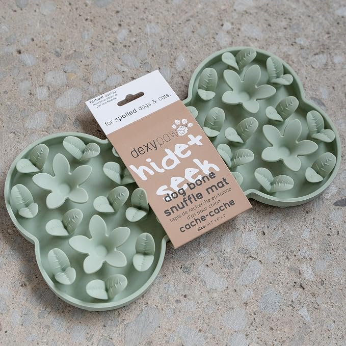 Dexypaws: Enrichment Snuffle Mat: Sage Green Bone - Textured Dog Feeding Pad, Food Grade Silicone, Spread Food &Treats, Pet Soothing, Suction Back
