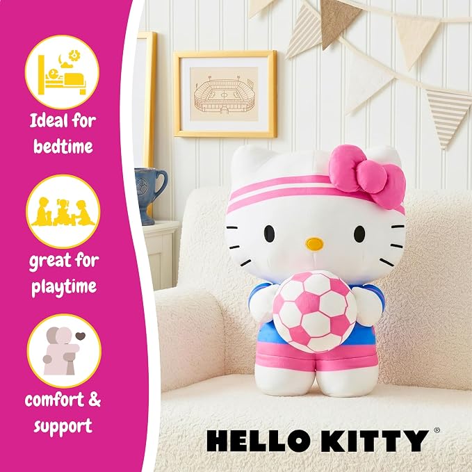 Hello Kitty Kids Bedding Super Soft Cozy Cuddle Pillow Buddy with Soccer Ball, 2026 World Tournament, (Officially Licensed Product) By Franco
