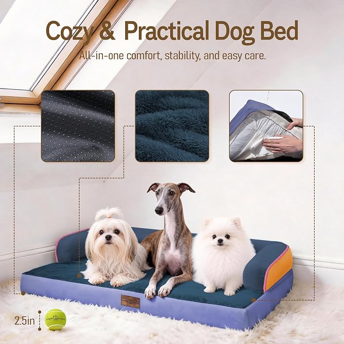 Comfort Expression Large Dog Bed Washable - XL Orthopedic Dog Beds Waterproof with Washable Removable Cover, Non-Slip Pet Couch Memory Foam Sofa, 42 x 30