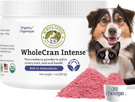 Wholistic Pet Organics Cranberry for Dogs and Cats - Organic Cranberry Supplement for Dogs Bladder Control, Kidney Support, and Urinary Incontinence - Healthy Urinary Tract for Dog & Cat - 60 Scoops
