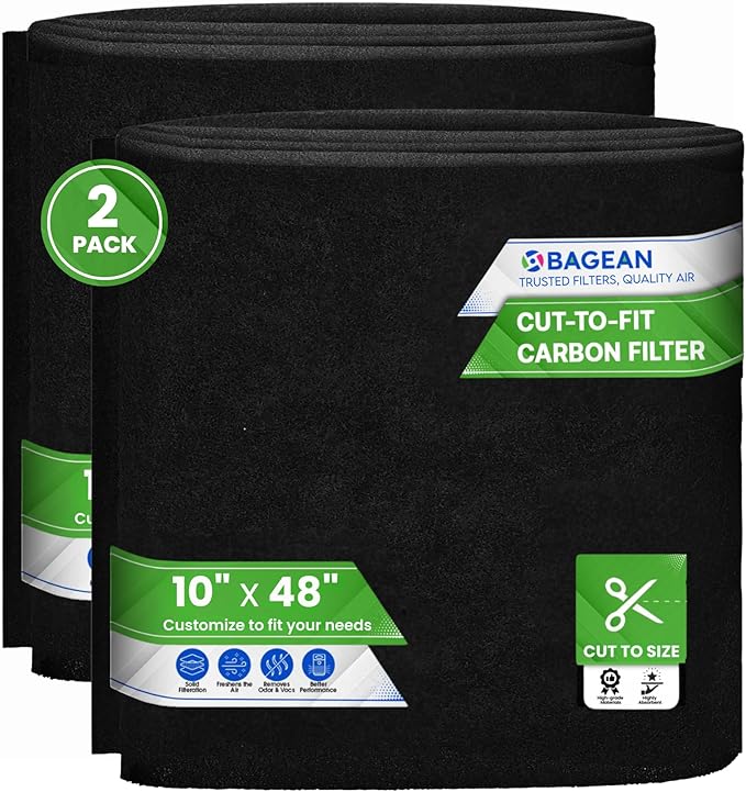 Cut to Fit Activated Carbon Filter Sheet 10” x 48” - Activated Carbon Air Filter for Air Purifiers Window AC Air Vent And More - Charcoal Filters Absorb Odors & Freshens the Air (2-Pack)