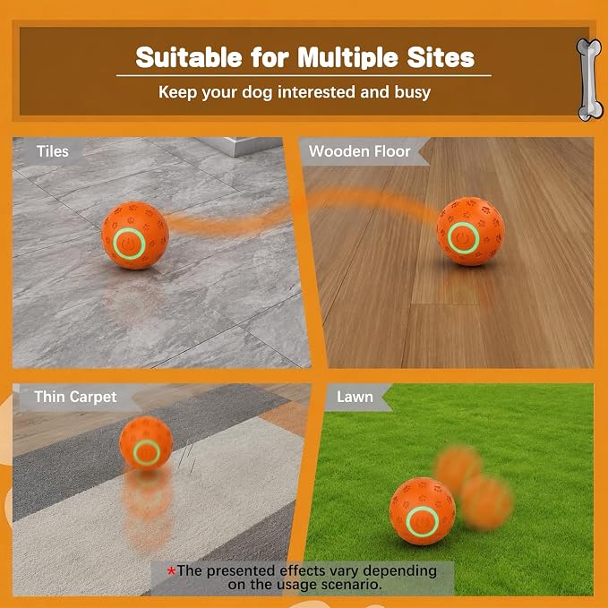 Interactive Dog Toy Ball, Durable Motion Activated Automatic Moving Ball for Small/Medium/Large Dogs, Rechargeable Dog Ball with LED Lights, 2 Play Modes to Keep Your Dog Busy (Orange)