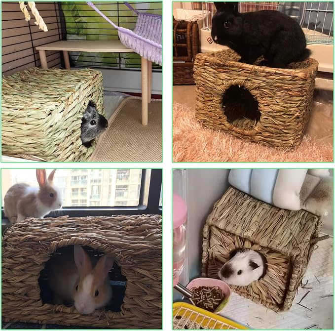 Tfwadmx Rabbit Grass House, Extra Large - Natural Hand Woven Seagrass Play Hay Bed, Hideaway Hut Toy for Bunny Hamster Guinea Pig Chinchilla Ferret