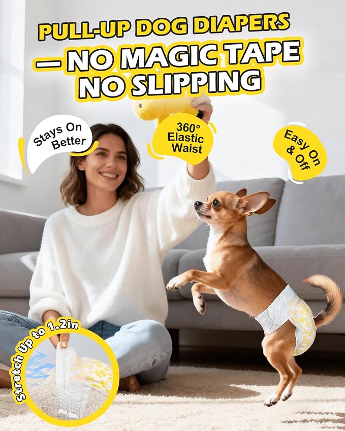 Dono Dog Diapers Female with Stretchy Waist-96Pcs, Disposable Full Wrap Female Puppy Dog in Heat Period Diapers, 360° Leak-Proof Super Absorbent Doggie Puppy Diapers (XS-96 Count)