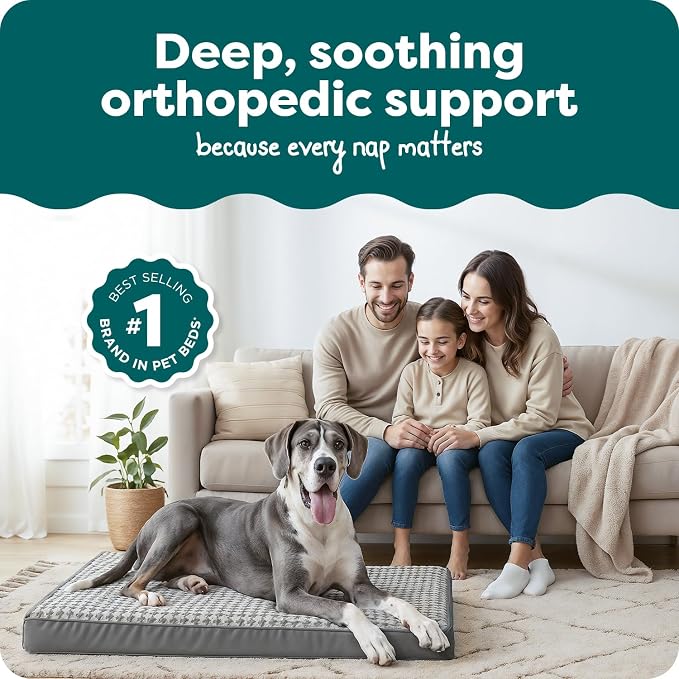 FurHaven Orthopedic Dog Bed for Large Dogs, Mattress Style Bed, Egg Crate with a solid Orthopedic Foam Base for Joint Support, Washable Cover, Jumbo Plus XXL, Plush Faux Fur & Suede, Gray