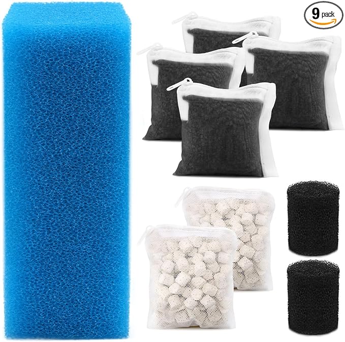 Aquarium Media Maintenance Kit Replacement for Fluval AC110 Power Filter, Includes 1 Blue Foam Filters, 2 Intake Strainer Sponge,2Pack Ceramic Rings and 4 Pack Activated Carbon