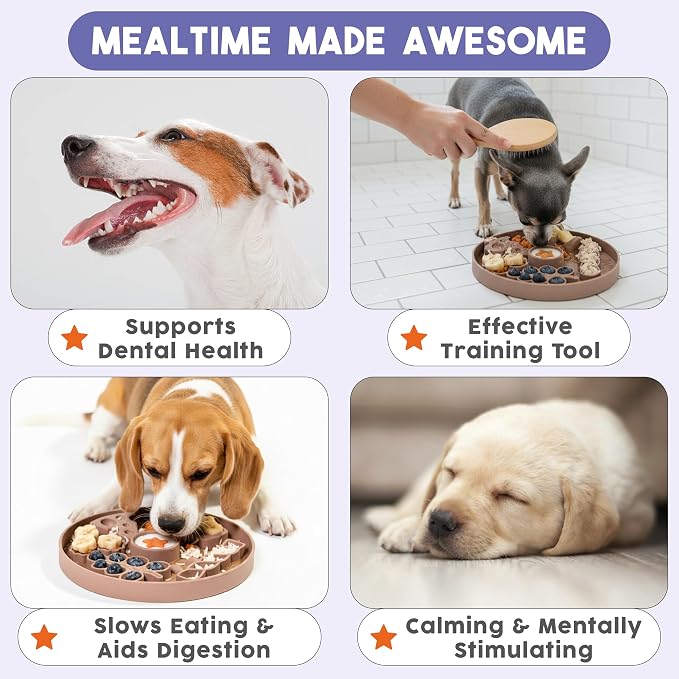 Smorgasboard 2-Pack Bundle – Silicone Dog and Puppy Lick Mat and Slow Feeder with Suction Cups - Non-Slip, Dishwasher Safe Pet Dishes - Extend Mealtimes for Fast Eaters - for Wet & Dry Food