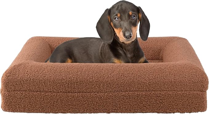 Orthopedic Dog Bed - 26in Small Dog Bed with Supportive Bolster, Nonslip Bottom, and Removable Washable Cover - Memory Foam Puppy Bed for Small Dogs and Cats - Dog Products by PETMAKER (Brown)
